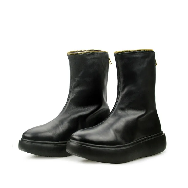 

New Design Back Zipper Men Motorcycle Boots Genuine Leather Thick Sole Fashion Chelsea Boots British Style Outdoor Work Boots