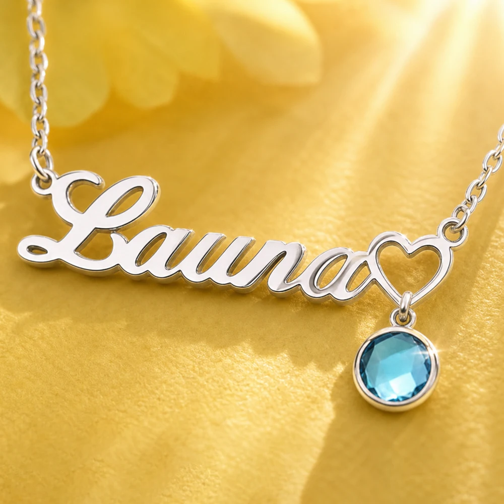 Personalized Name Birthstone Necklace Custom Name Choker Stainless Steel Necklaces For Women Man Customized Jewelry Couple Gift view 5