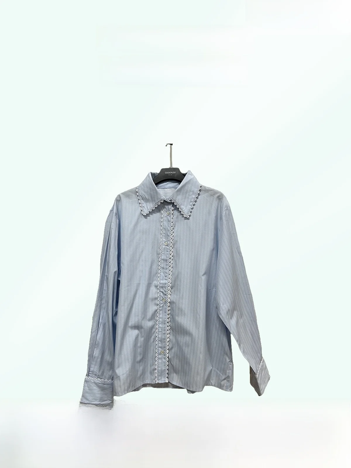 

Женская рубашка Two Three Things Gentle Wind, светло-голубая, с длинным рукавом, свободного кроя, весенняя новинка, мягкий стиль, с оборками по низу, из полиэфирного волокна