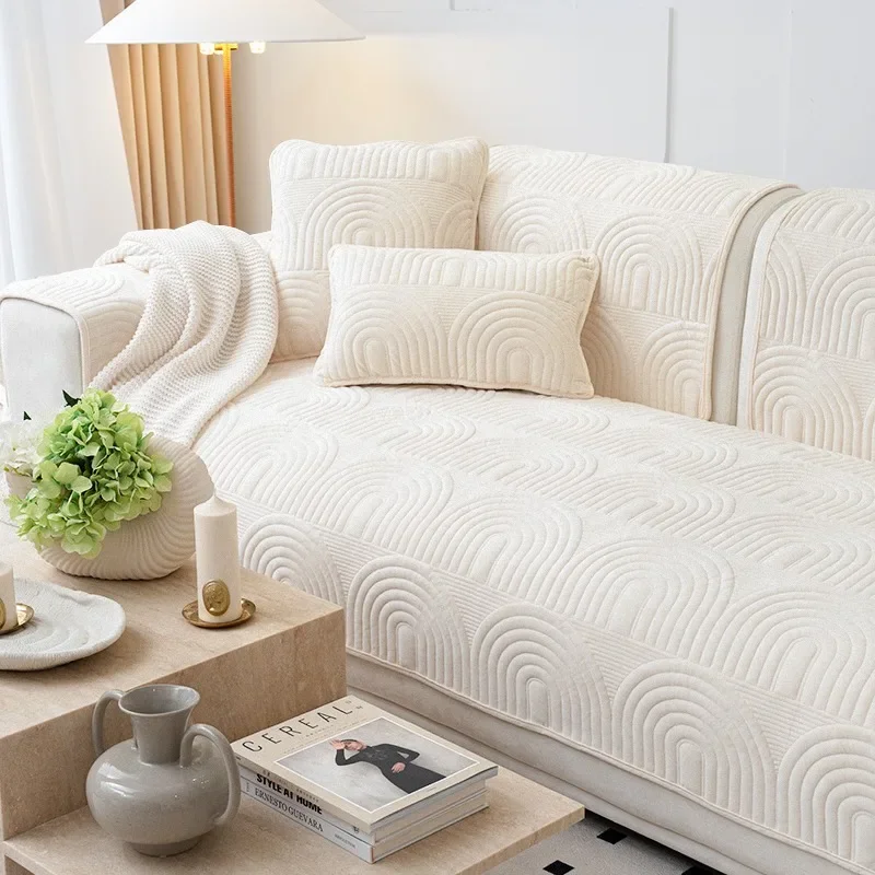 Solid Color Plush Embroidery Sofa Cushion Non-slip Sofa Cover Cloth Back Cover New Sofa Cushion Plush Cushion