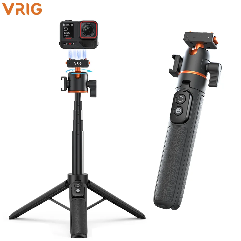 VRIG Magnetic Quick Release Extendable Selfie Stick Tripod Bluetooth Remote 360 Ball Head for Insta360 X5 X4 Ace Pro 2