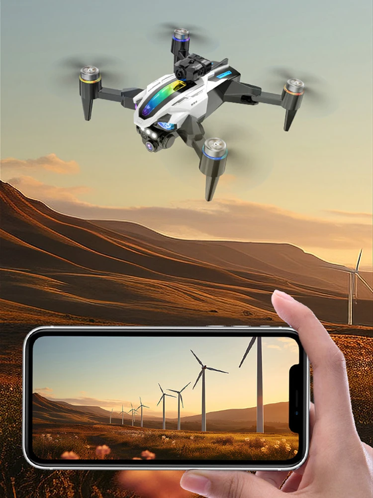 Drone aéreo sem escova com motor 4KHD, quadricóptero LED de fluxo colorido, brinquedo de avião dobrável com controle remoto para evitar obstáculos, XT160