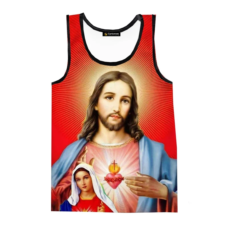 

3D Digital Printing God Christ Jesus Tank Tops For Men Fashion Oversized Sleeveless Vest Shirts Men Women Tees Shirt Streetwear