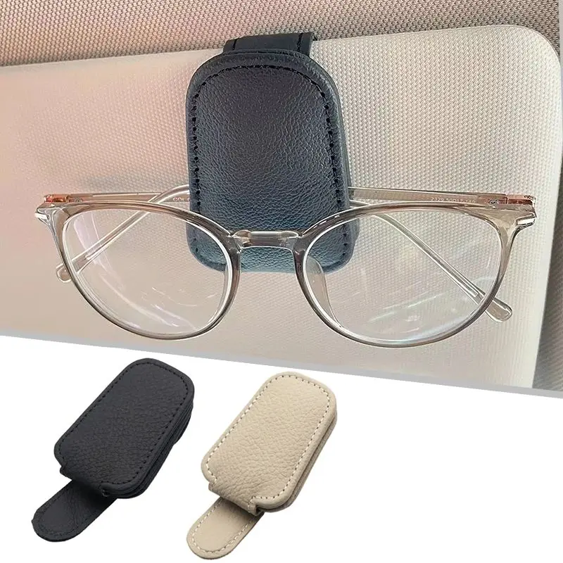 Car Glasses Clip PU Leather Sun Visor Eyeglasses Magnetic Sunglasses Holder Clip Multifunction Car Accessories