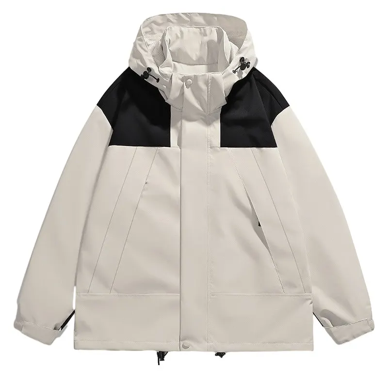 

Korean Version Loose Black and White Patchwork Stormsuit Jacket, Men's and Women's Hooded Trendy Outdoor Work Style Jacket