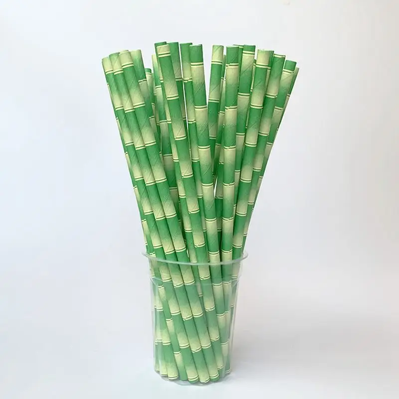 50/100 قطعة الخيزران ورقة القش شرب القش الخيزران المطبوعة القش الاستوائية هاواي شاطئ حفلة الغابة موضوع حفلة عيد ميلاد العرض