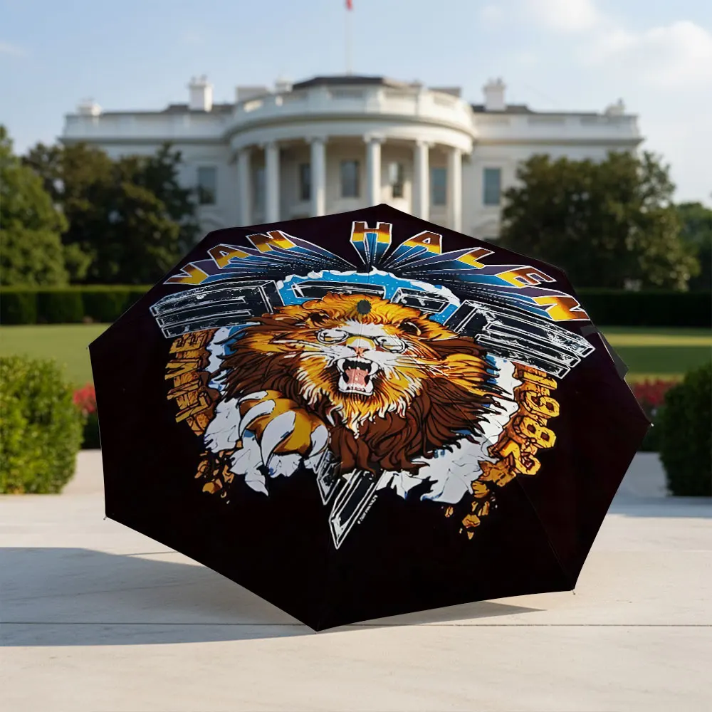 1PC Vintage Rock Band Lion Graphic Poster Print Compact Folding Travel Parasol Retro Hard Rock Music Theme Gift