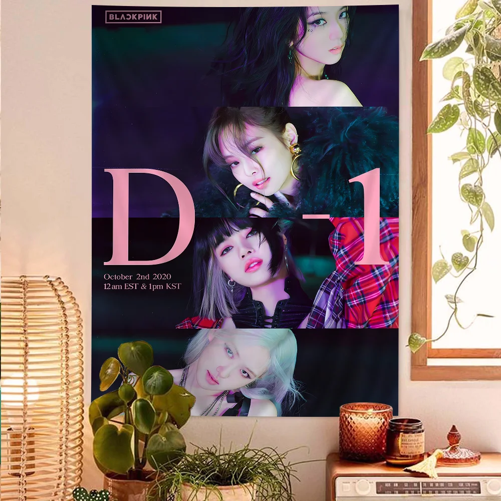 B-BLACK-p-pink Kpop bedruckter großer Wandteppich, günstiger Hippie-Wandbehang, böhmische Wandteppiche, Mandala, Heimdekoration