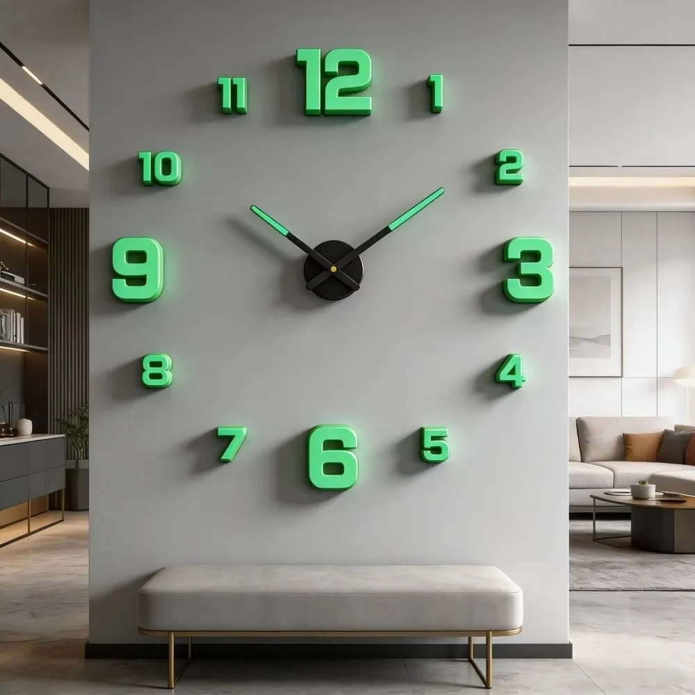 Moderne Design-Wanduhr, groß, 3D, DIY, rahmenlos, Nachtlicht, Pfeil-Dekor, Wanddekoration, Acryl, Quarzuhren