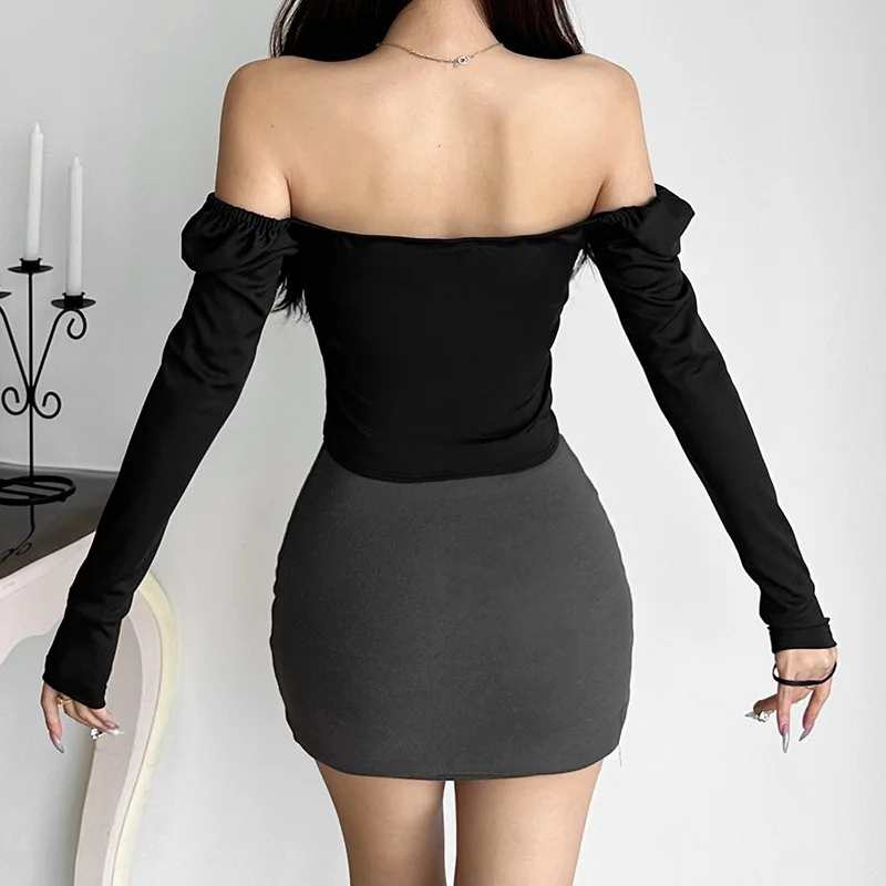 Herbst neue frauen einfarbig slim fit street fashion quadrat hals langarm backless t-shirt für frauen