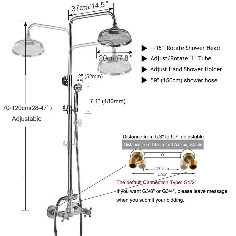 Antique Red Copper Wall Mount Rain Shower System Hand Shower Head Set Bath Dual Cross Handles Tap arg521