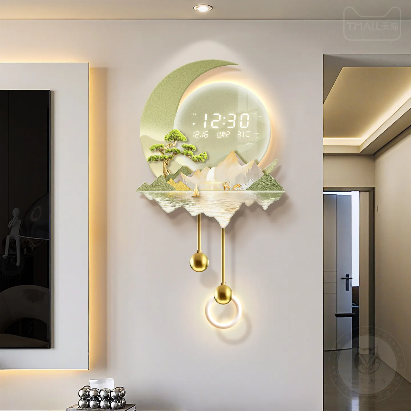 Modern Luxury Wall Clock Silent Quartz Moon Phase Calendar Design Art Decor Creative Living Room Dining Room Home Decoration