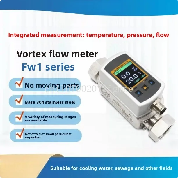 FW1 High Precision Digital Display Electronic Micro Liquid Vortex Flowmeter Temperature Pressure Stainless Steel