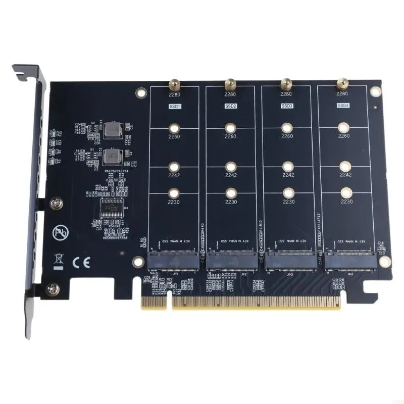 T3EE Advanced PCIe X16 to 4x M.2 NVMe Adapter Expansion Card for Four 2280 SSDs