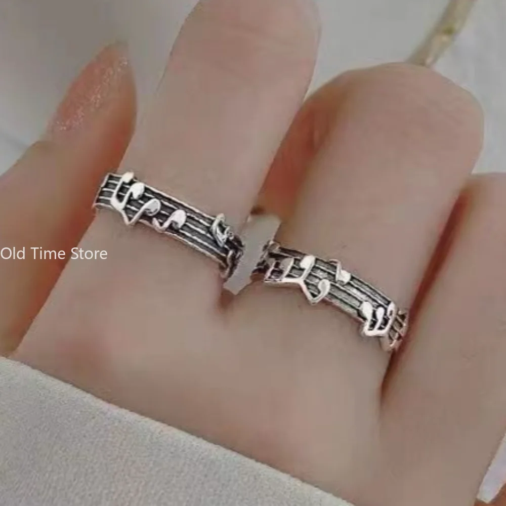 Stainless Steel Retro Color Ring Note Pattern Ring Fashion Female Art Design Fashion Party Gift