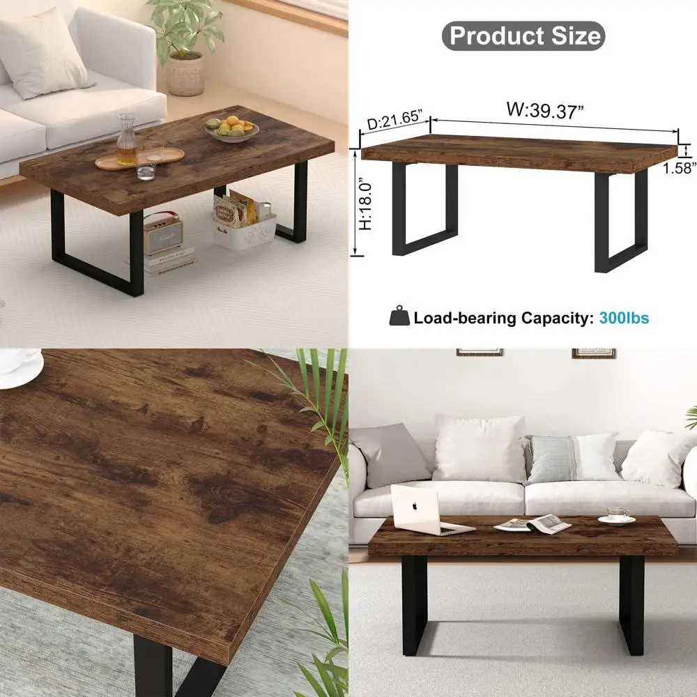 

Прямоугольный журнальный столик в винтажном стиле фермерского дома, деревенский коричневый деревянный центральный элемент гостиной, промышленный минималистичный дизайн 39,