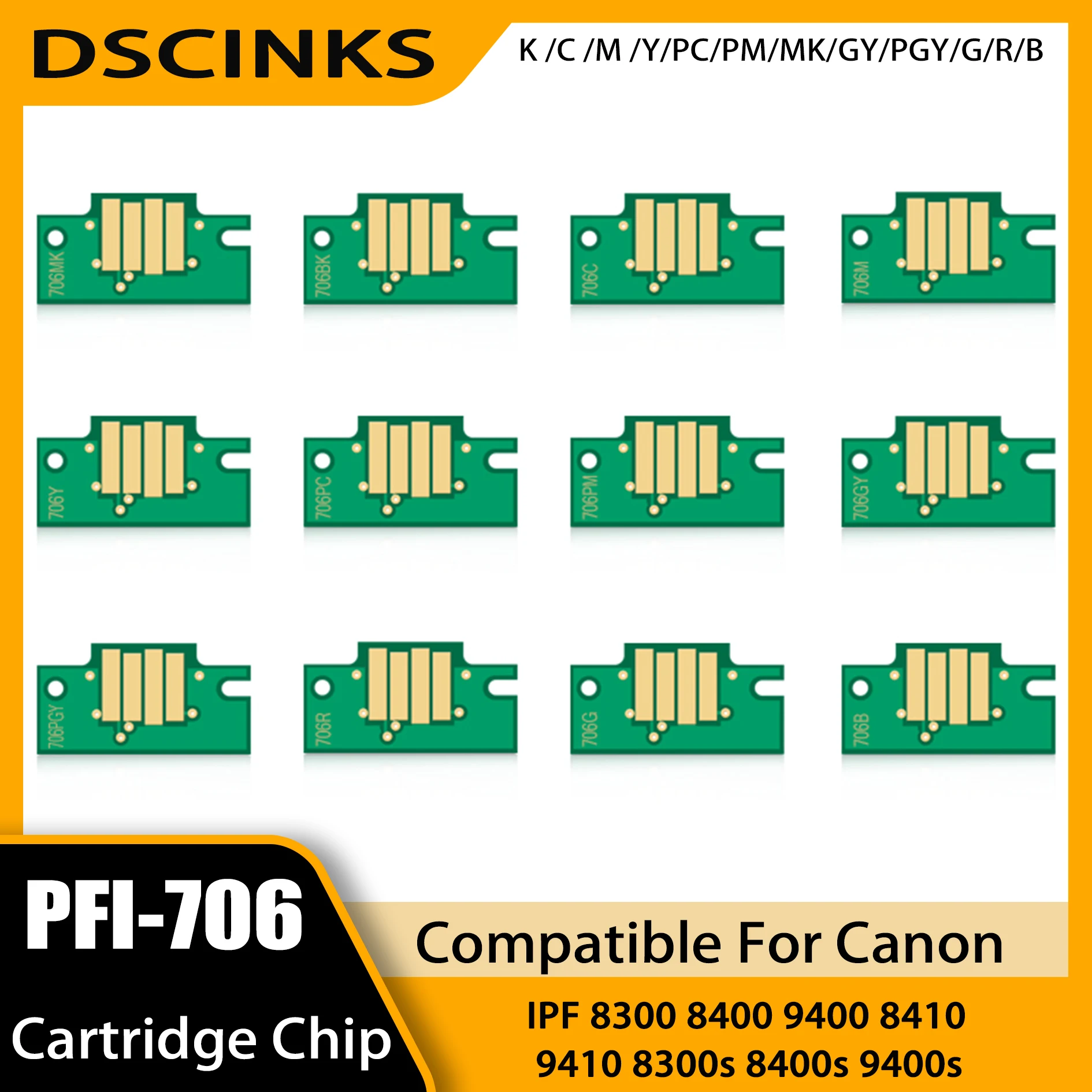 

Чип для чернильного картриджа PFI-706 объемом 700 мл для принтеров Canon imagePROGRAF iPF8300, iPF8300S, iPF8400, iPF8400S, iPF8400SE, iPF9400, iPF9400S