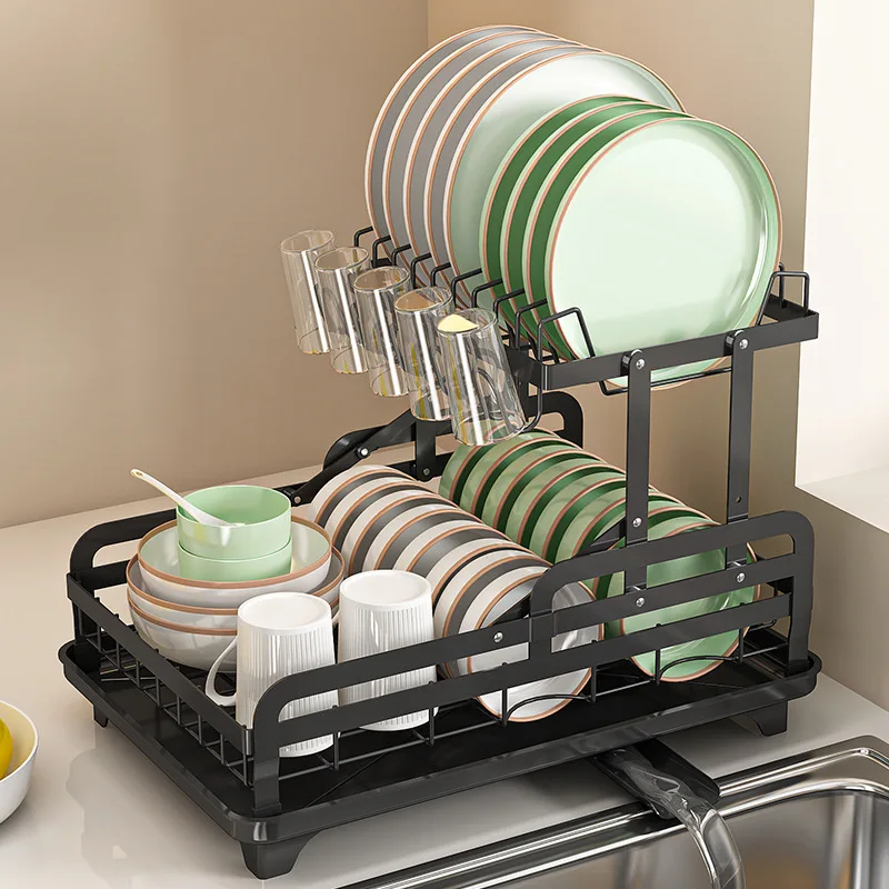 

No Installation Integrated Folding Home Multifunctional Bowl Chopstick Knife Fork Storage Rack Countertop Drying Shelves