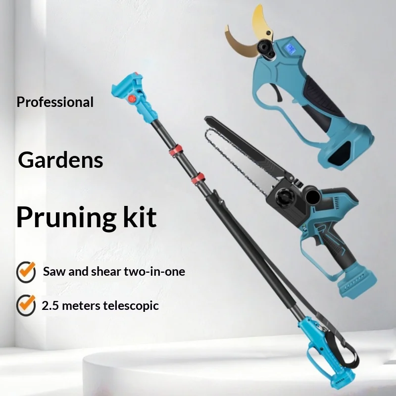 8-Inch Electric Saw 6.5cm Pruning Shears 2.5m Telescopic Pole Motosierra Electrica Batería Gisam Piła Łancuchowa 전동전지가위와톱세트 고지가위
