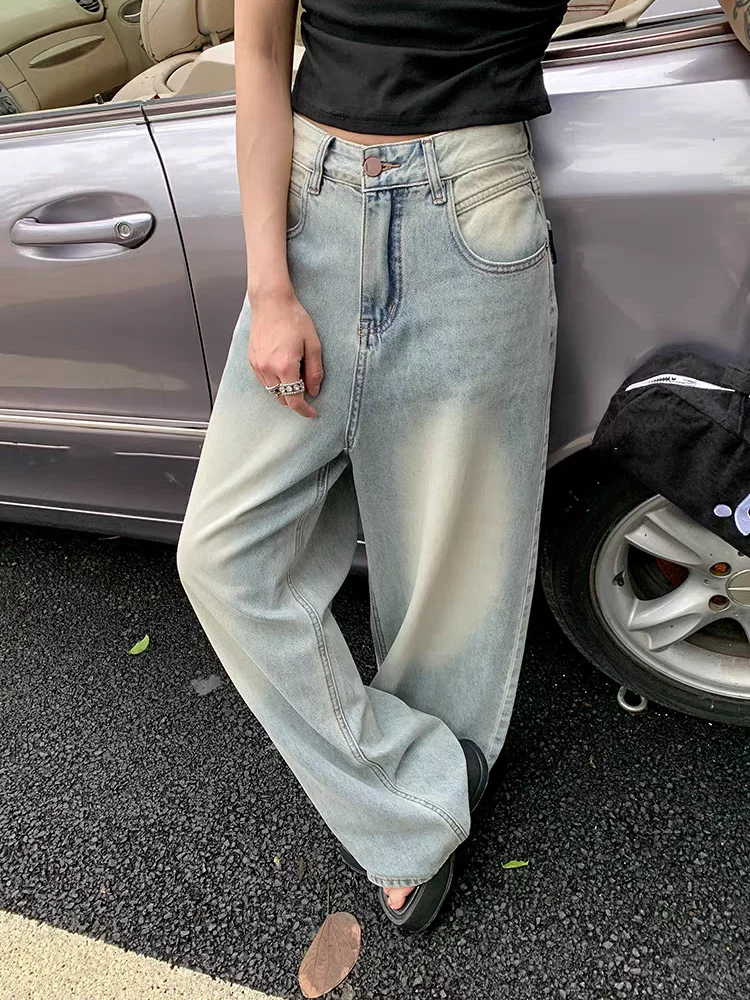 

Women's Vintage Classic Soft Straight Jeans Daily Outfit Retro Trousers Cool Girl Casual Bottoms Female High Waist Wide Leg Pant