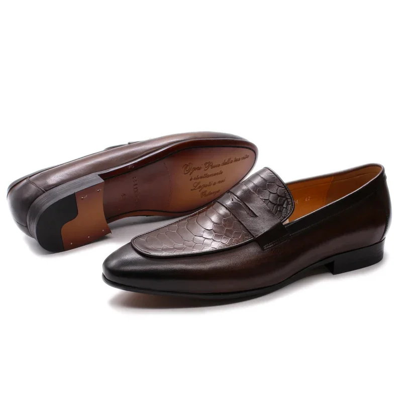 FELIX CHU Herren Leder Slip-On Loafer mit Schlangenmuster 4
