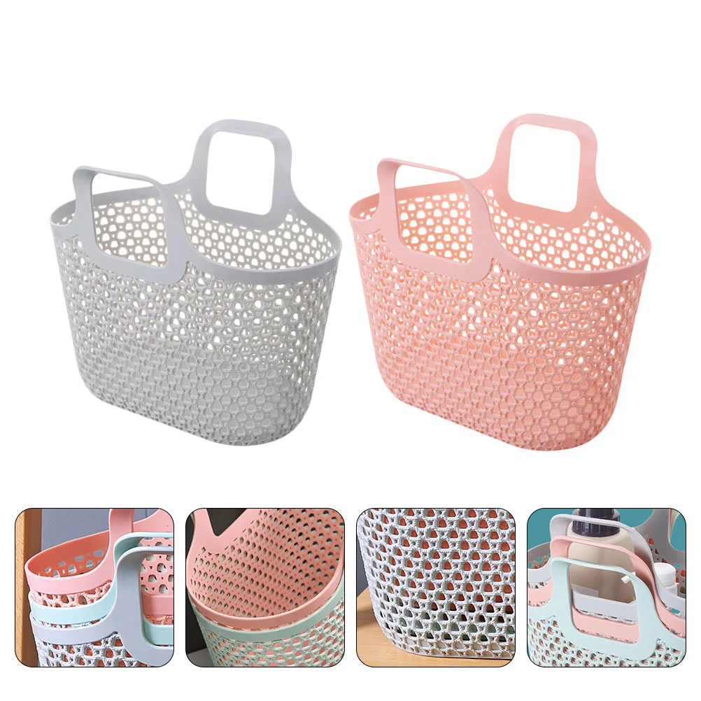 

2 Pcs Portable Bath Basket Storage Baskets Hollow Plastic Handheld Organizer Household Pp Toiletries Container