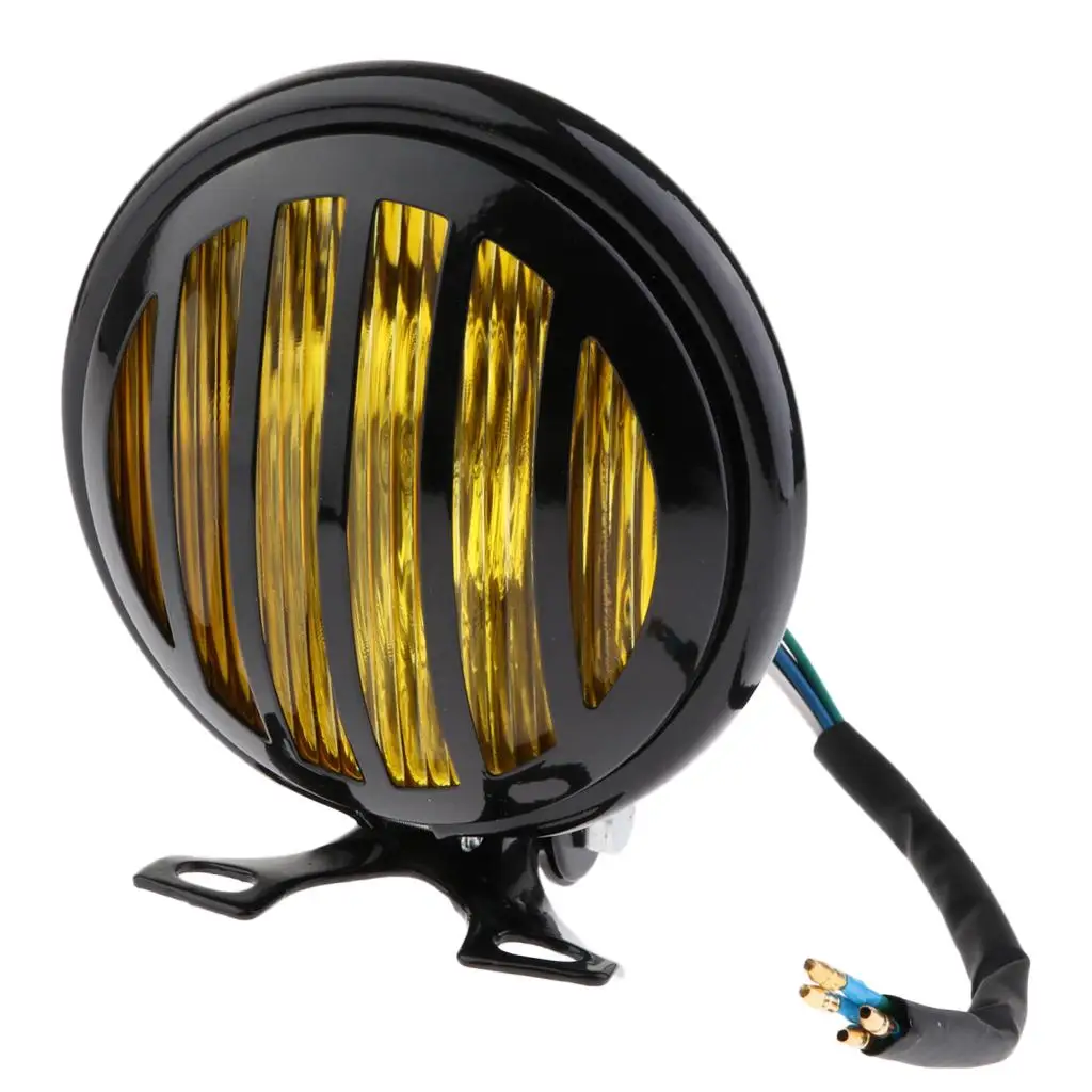 Mesh Grill Headlight 6 Inch Bottom Mount High/Low Beam Lamp for Chopper Bobber