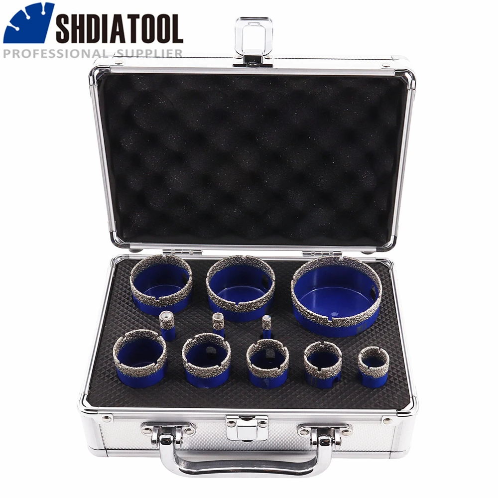 Imagem -02 - Shdiatool-kit de Brocas de Diamante com Caixa de Alumínio Triângulo Shank Hand Tool Perfuração de Cerâmica Granito 665 mm 11 Pcs Set