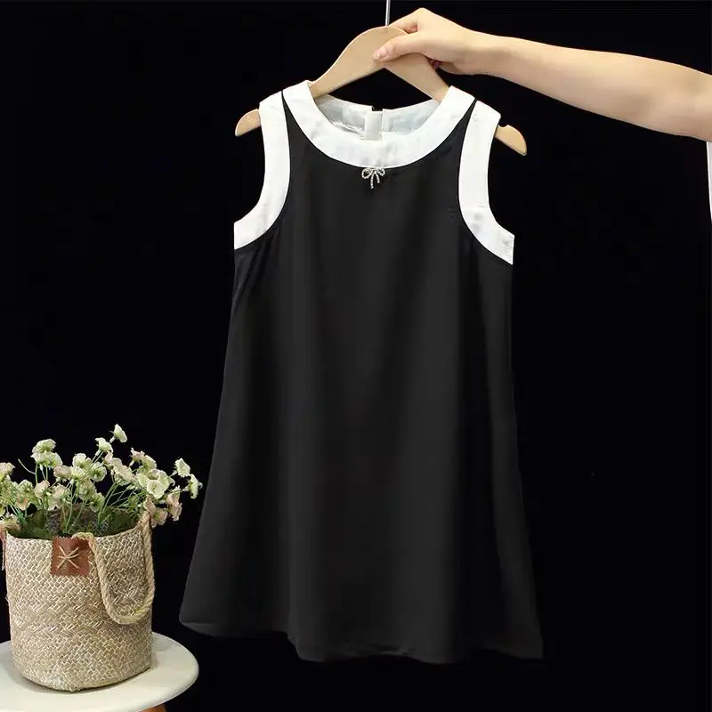 Summer Children\'s Elegant Slim Fit Black One piece Tank Top Dress Sleeveless Formal Occasion Party Dress 4-10Y