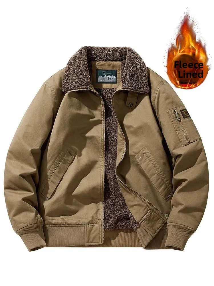 

Зимняя мужская повседневная рабочая одежда из чистого хлопка с бархатом ягненка, теплая свободная посадка с воротником, длинная молодежная мода