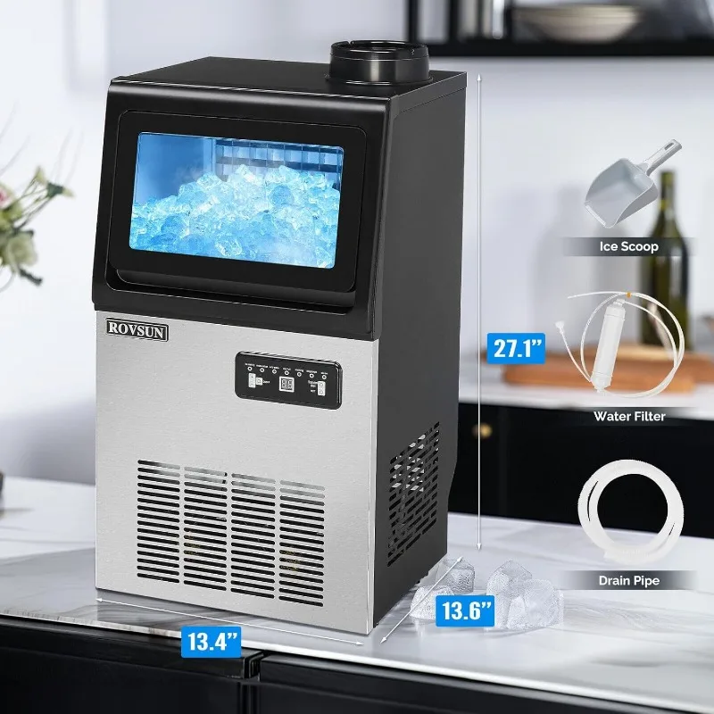 ROVSUN 90LBS/24H Countertop Ice Maker with 2 Water Inlets & Appointment Function, Freestanding Portable Ice Machine