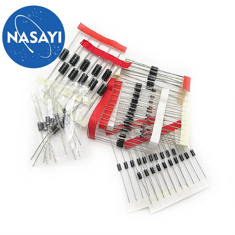 1N4148 1N4007 1N5819 1N5399 1N5408 1N5822 FR107 FR207,8 القيم = 100 قطعة ، حزمة المكونات الإلكترونية ، مجموعة متنوعة من الصمام الثنائي في المخزون