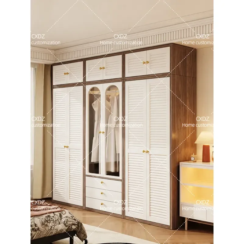 Wood Grain Wardrobe Bedroom Steel Metal Locker Formaldehyde Free Storage Cabinet Antique Style Combination Closet for Home