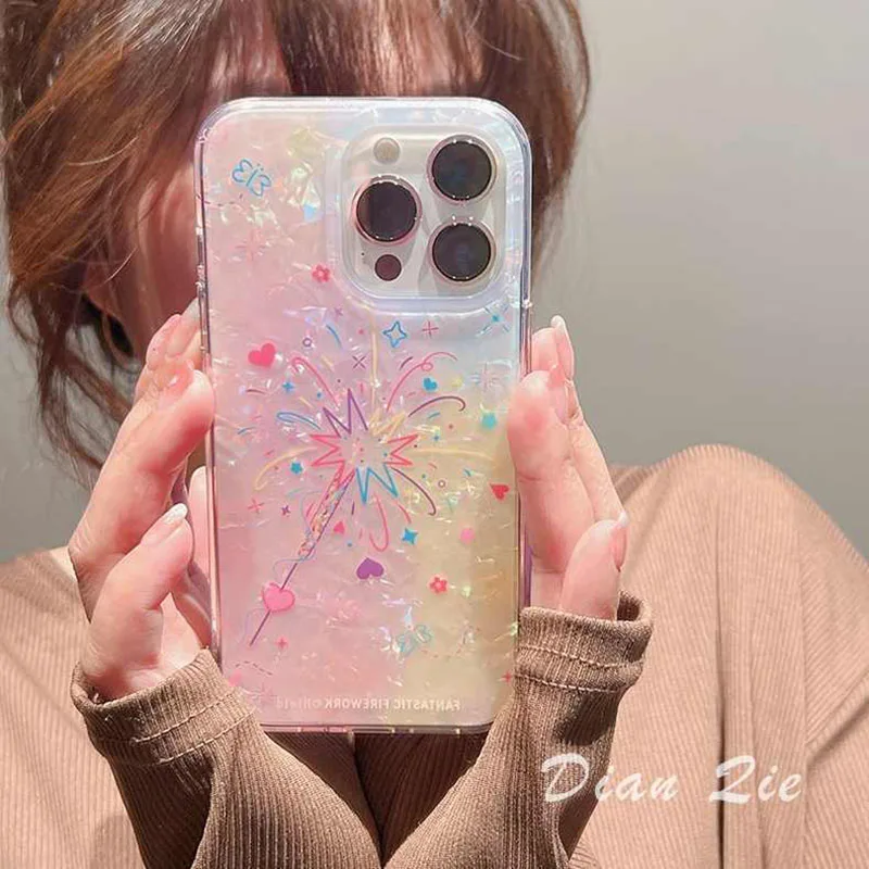 Halo gradient fireworks Clear Phone Case For iPhone 16 15 14 13 12 Mini 11 Pro Max XR X XS 14 15 7 8 Plus Y2K Soft Cover