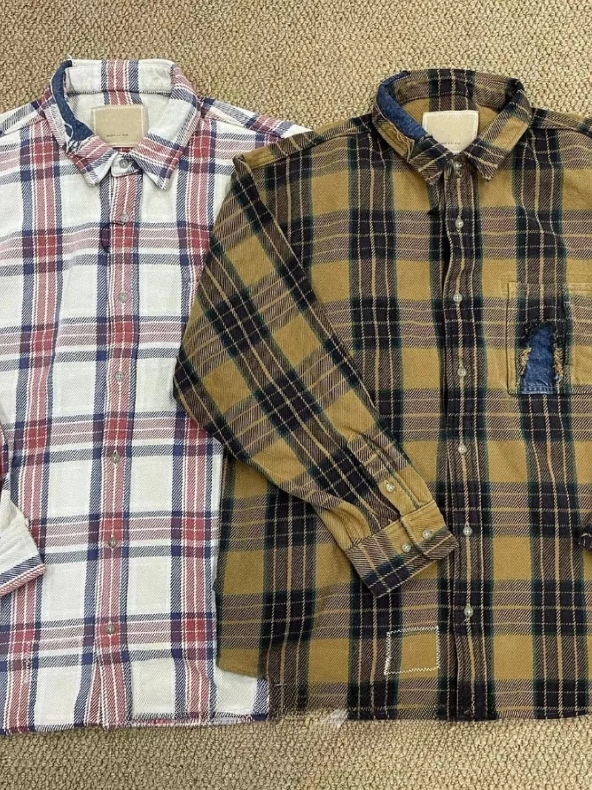 

Red American Vintage Plaid Long Sve irt 86 MDNS23FW Waed Patchwork Design Youth Cotton Autumn Wear for Men And Women