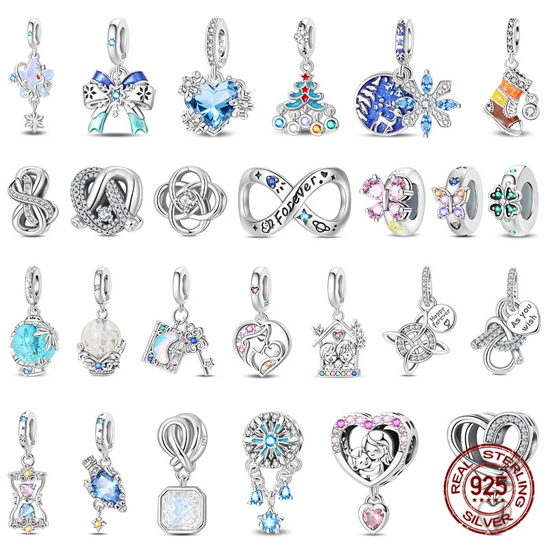 

Original 100% 925 Sterling Silver Romantic Snow Scene Beaded Christmas Tree Charms Fit Bracelet DIY Jewelry Making Women's Gift