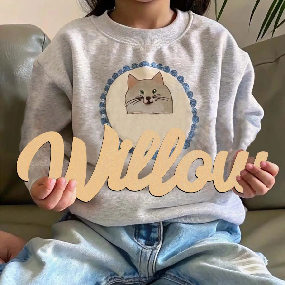 1pc Lovely Willow example Customizable Text Wooden Decor Laser-Cut Sign Wooden Sign Vertical Orientation Door Hanging Decor