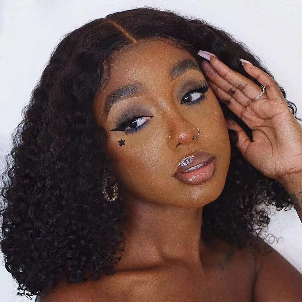 

AIMEYAWIG 13x6 Kinky Curly Lace Front Human Hair Wig Natural Color HD Lace Frontal Short Curly Bob Wig Pre Plucked For Women