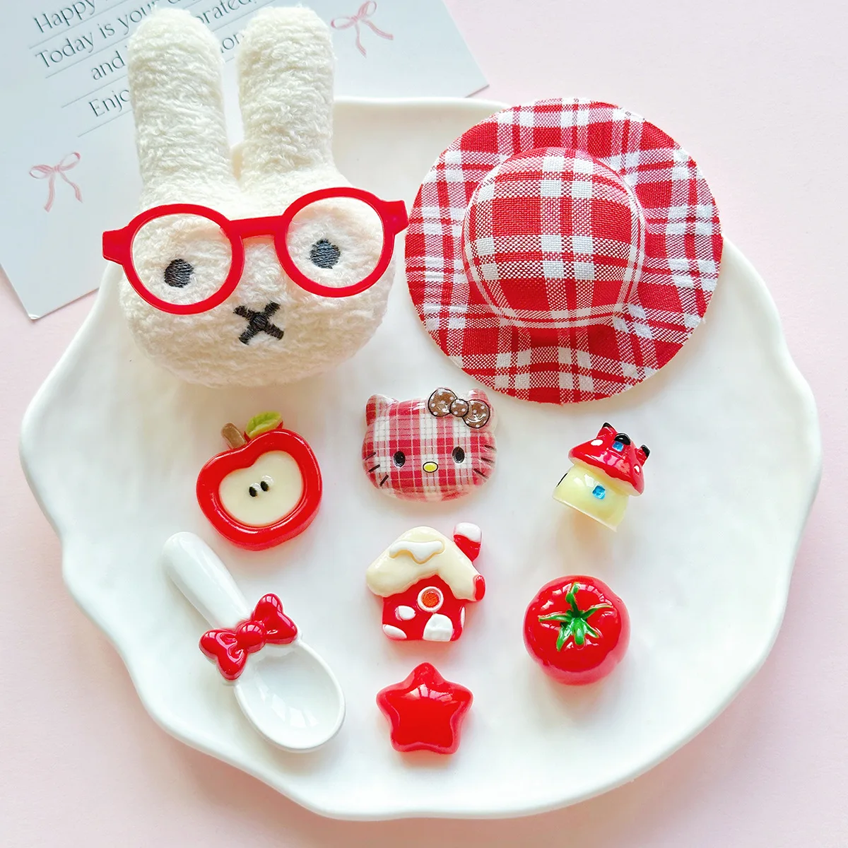 Miniso – chaussures à trous, accessoires de bijoux à faire soi-même, lapin en peluche, fleur, chat en acrylique, résine à dos plat, boucle de chaussure décorative pour pomme, 2/5 pièces