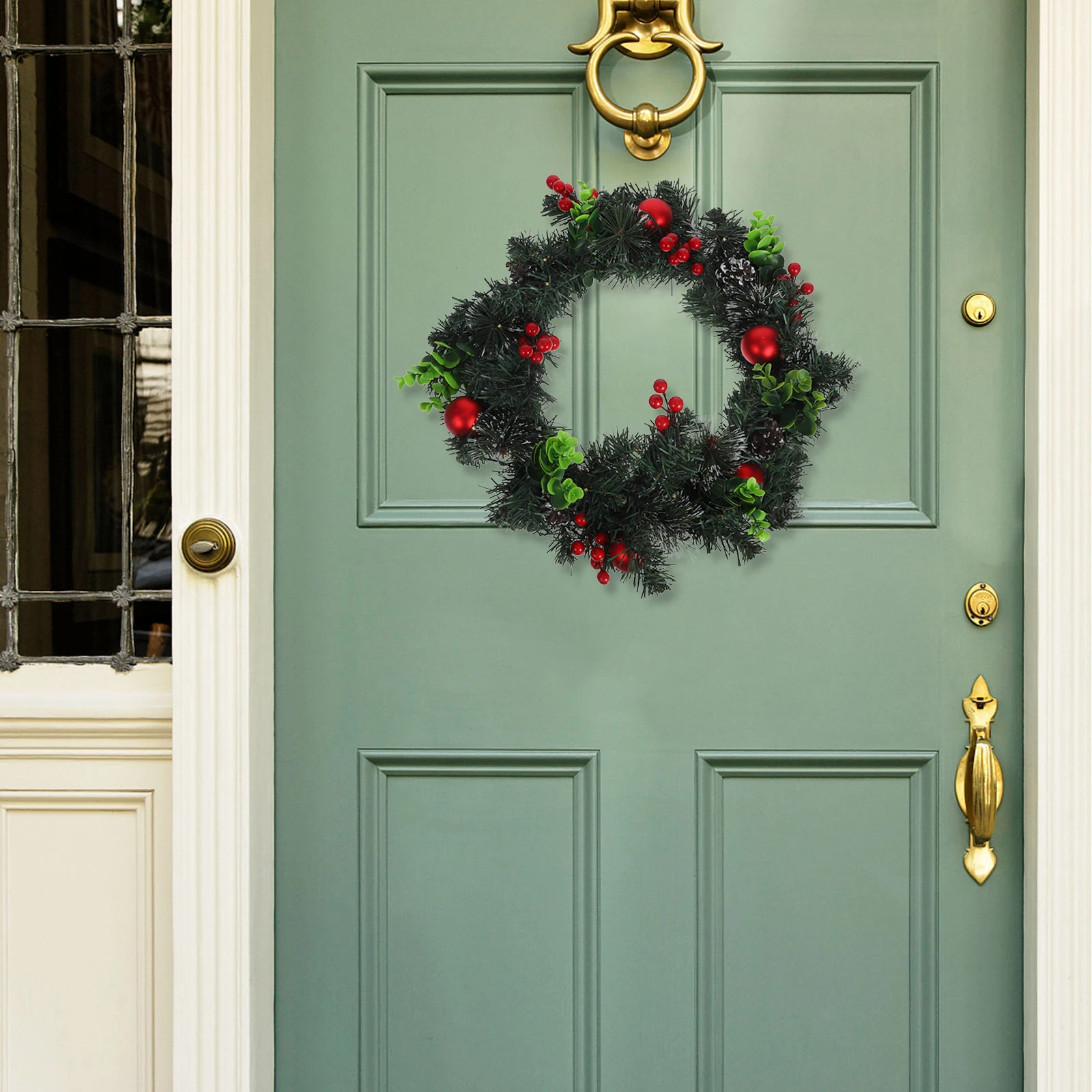 

Christmas Decorative Wreath Christmas Wreath With Lights Artificial Red Berry Pine Cone Wreath For Front Door Wall Holiday Decor