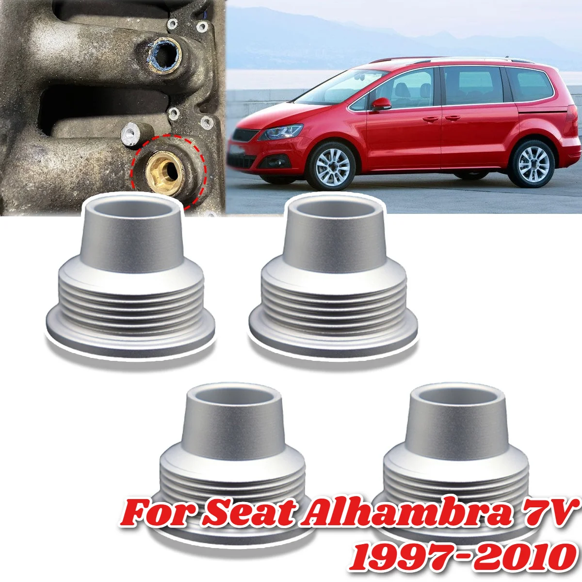 4Pcs Upgrade Aluminum Alloy Fuel Injector Insert Cup Seat 058133555 For Seat Alhambra 7V 1997‑2010 1.8T Injection Valve Repair