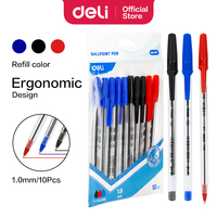 Deli 1mm Ballpoint Pen Ball Point Pens Kids School Office Supplies Longlasting 3Colors 5/10PCS  Office Student Gift