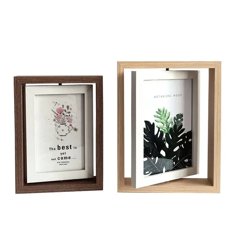 Double-Sided Rotatable Wooden Desktop Photo Frame 6/7/8 Inch Specimen Horizontal & Vertical Universal Display for Home Office