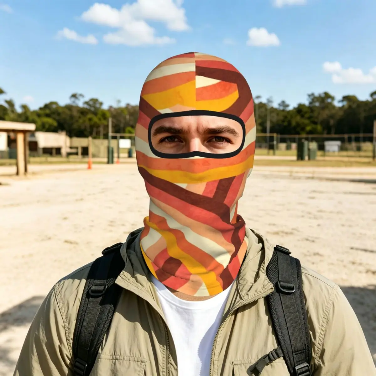 Orange 70's Style Rainbow Stripes Balaclava Full Face Mask Sun Protection Neck Gaiter For Motorcycle Cycling Fishing Outdoor