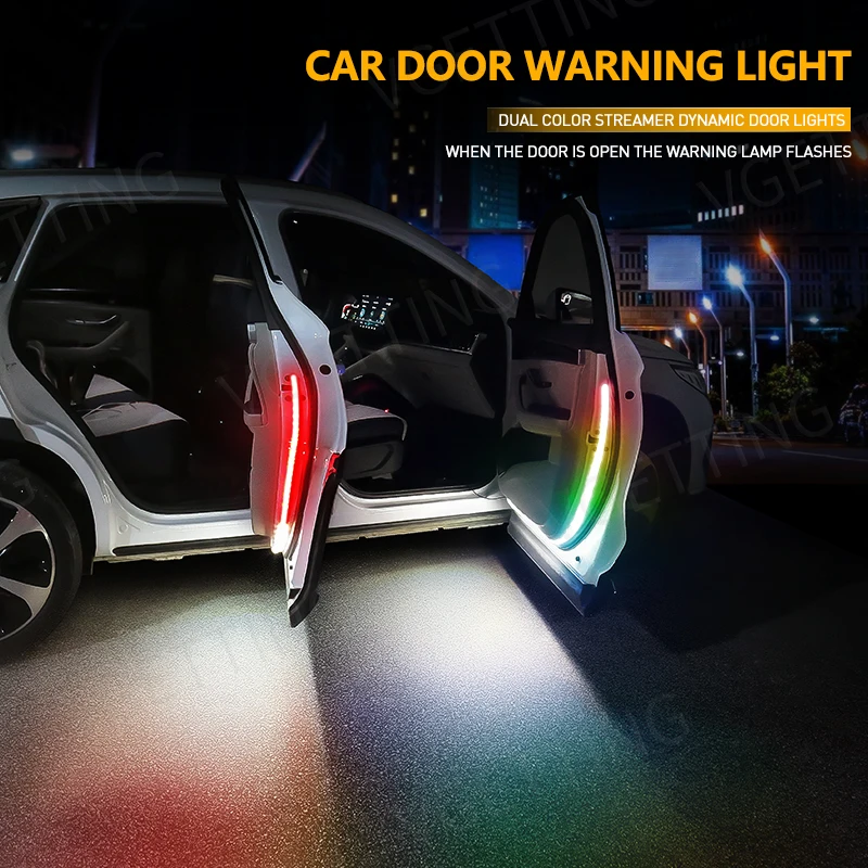 

2 Pcs Flexible Car LED Door Warning Light Red White Colorful Decoration Welcome Lamp Strips Strobe Flashing Light Anti Collision