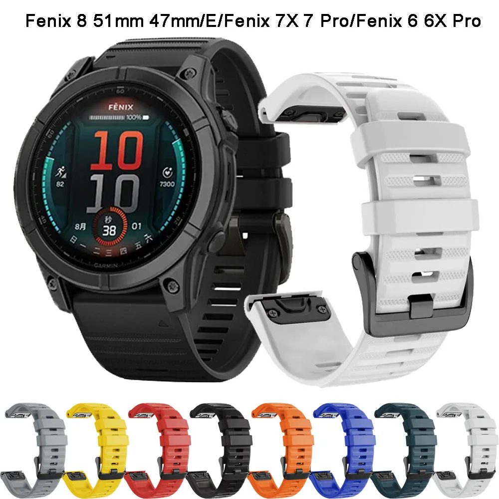 

Silicone Watchband Compatible With Garmin Fenix 8 E 47mm/7 Pro/7X 51mm/6/6X Pro/5/5X Plus Quickfit Straps Wristband Bracelet