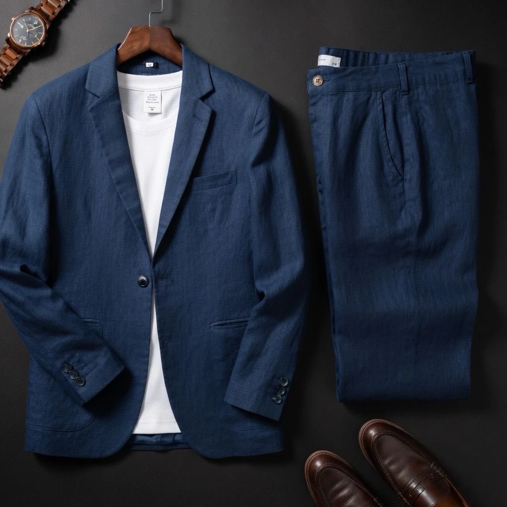 High Quality Thin Linen Suit Set for Men Casual Fashion Loose Fit Spring Summer Autumn Soft Fabric American Style Long Sleeve