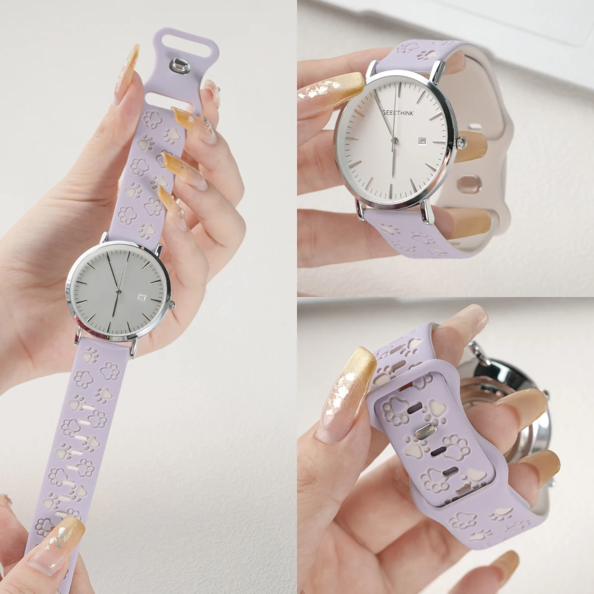 20mm Two-tones Silicone Strap for Samsung Galaxy 7/6/5/4 5pro 4/6classic Soft Sports Band for Huawei GT3/2 42MM Cat Paw Pattern