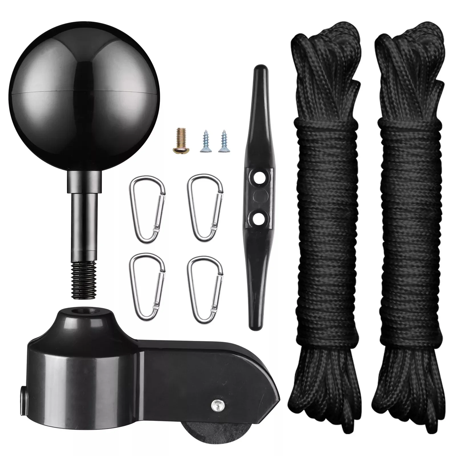 

Flagpole Repair Parts Kit Topper Black Ball Final Cleat Clip for 20/25/30Ft Pole