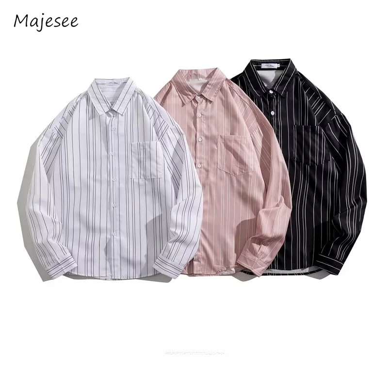 

Business Shirts Men Simple Classic Striped Long Sleeved Males Clothing Fashion Daily Hot Sales Autumn Japanese Style Minimalist